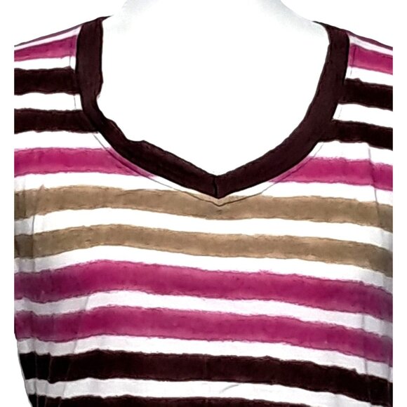 Rue21 Women's Striped V-Neck Short Sleeve Tee - XL - Pink Brown Beige - Picture 2 of 10